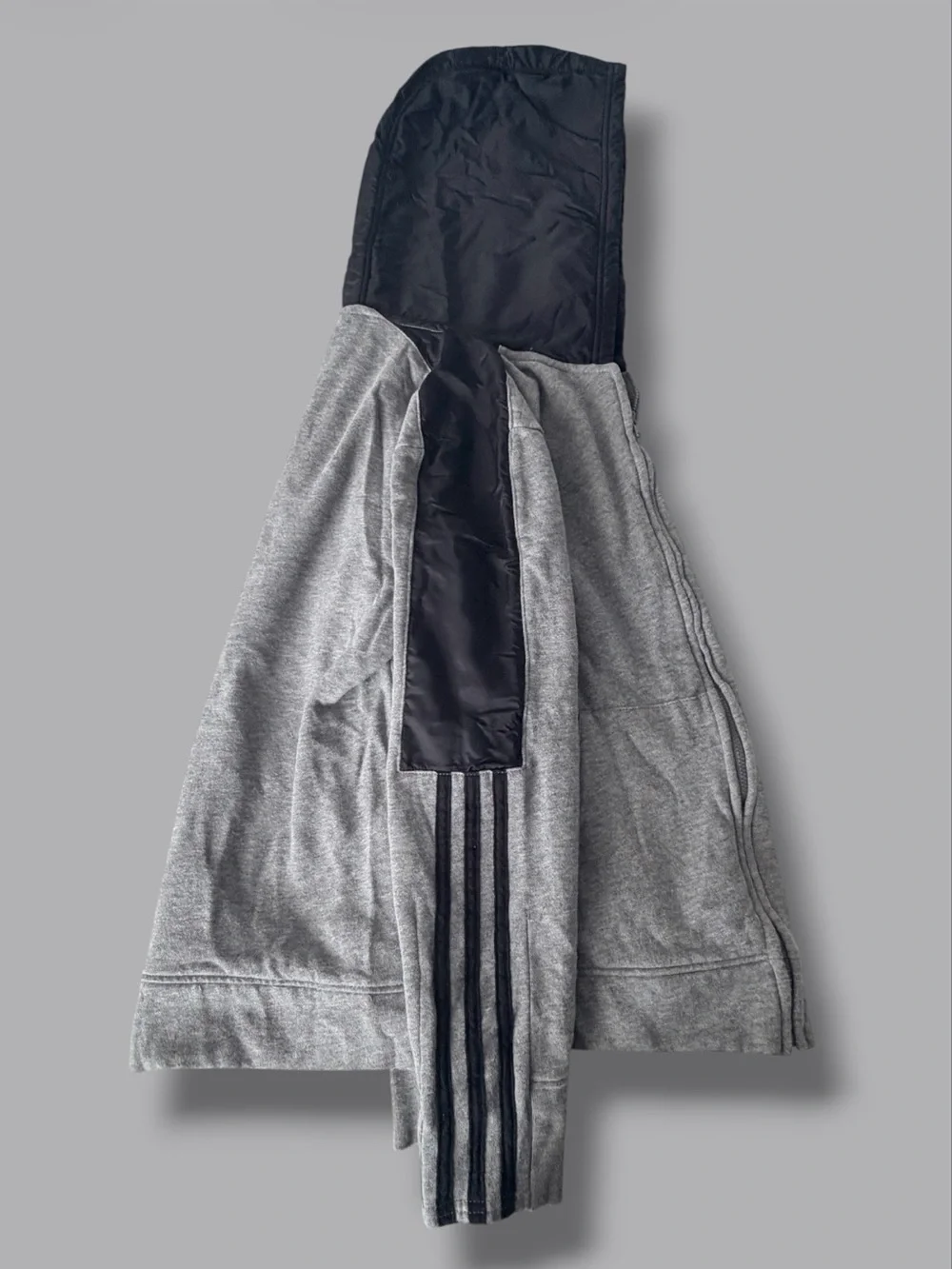 adidas Youth Full -Zip Hoodie Gray and Black Fleece-Lined (Kids Large)